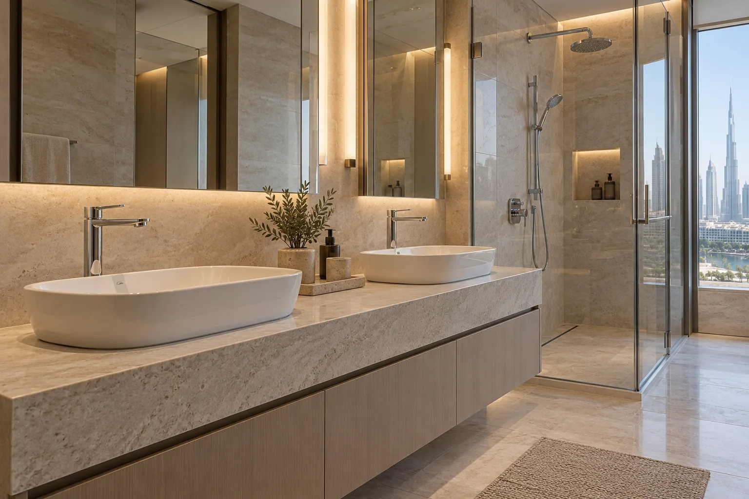 Paired bathroom basin mixers and shower fitting for a multi-room project