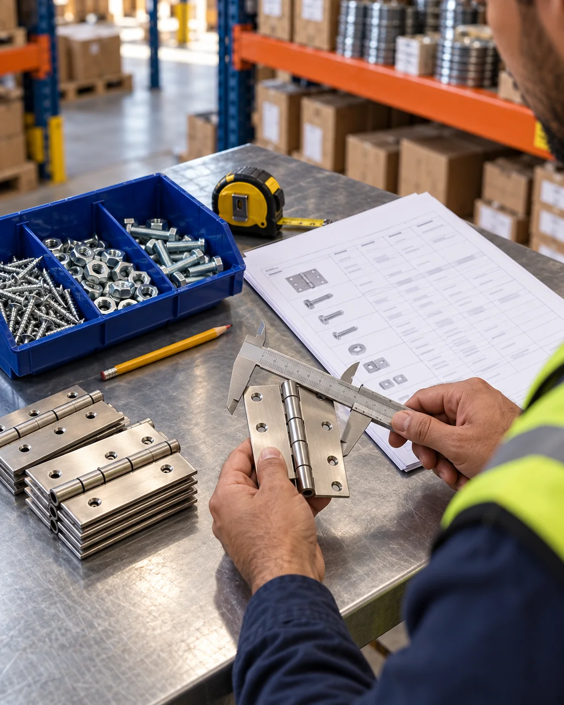 Hardware BOQ and hinge dimensions reviewed against approved specifications