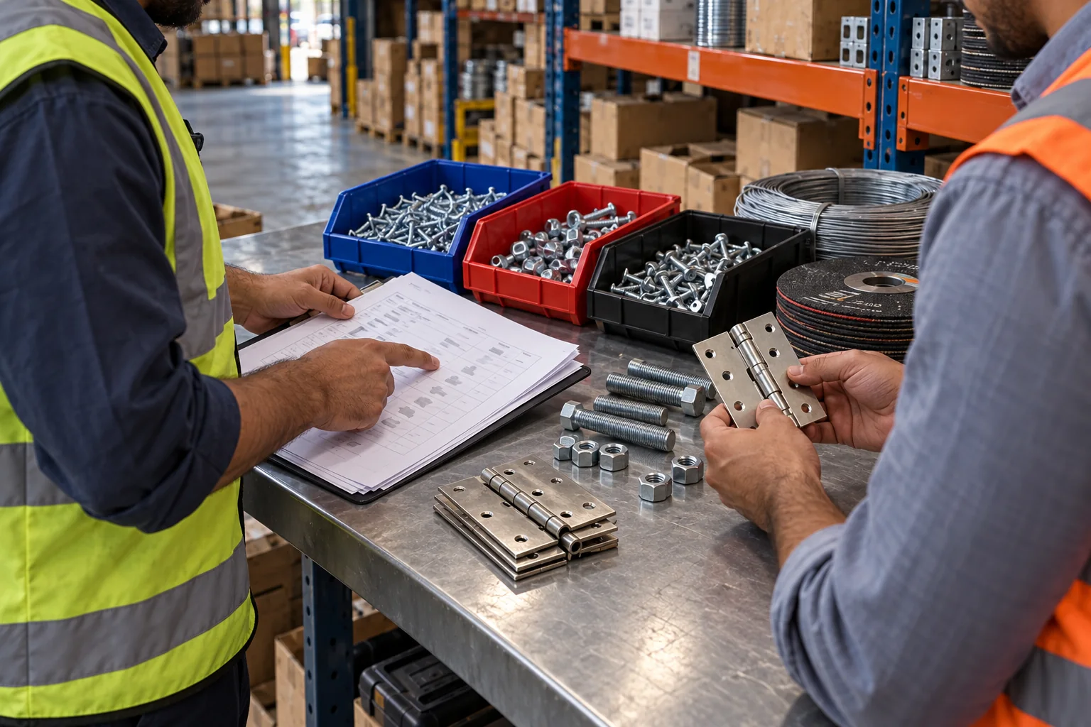 Hardware specifications checked against fasteners and hinges for a UAE project order