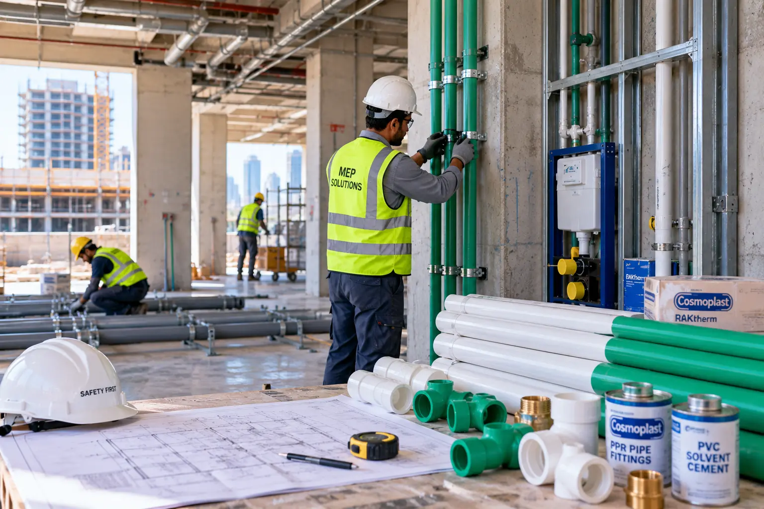 Plumbing materials for construction, MEP and fit-out projects supplied across the UAE