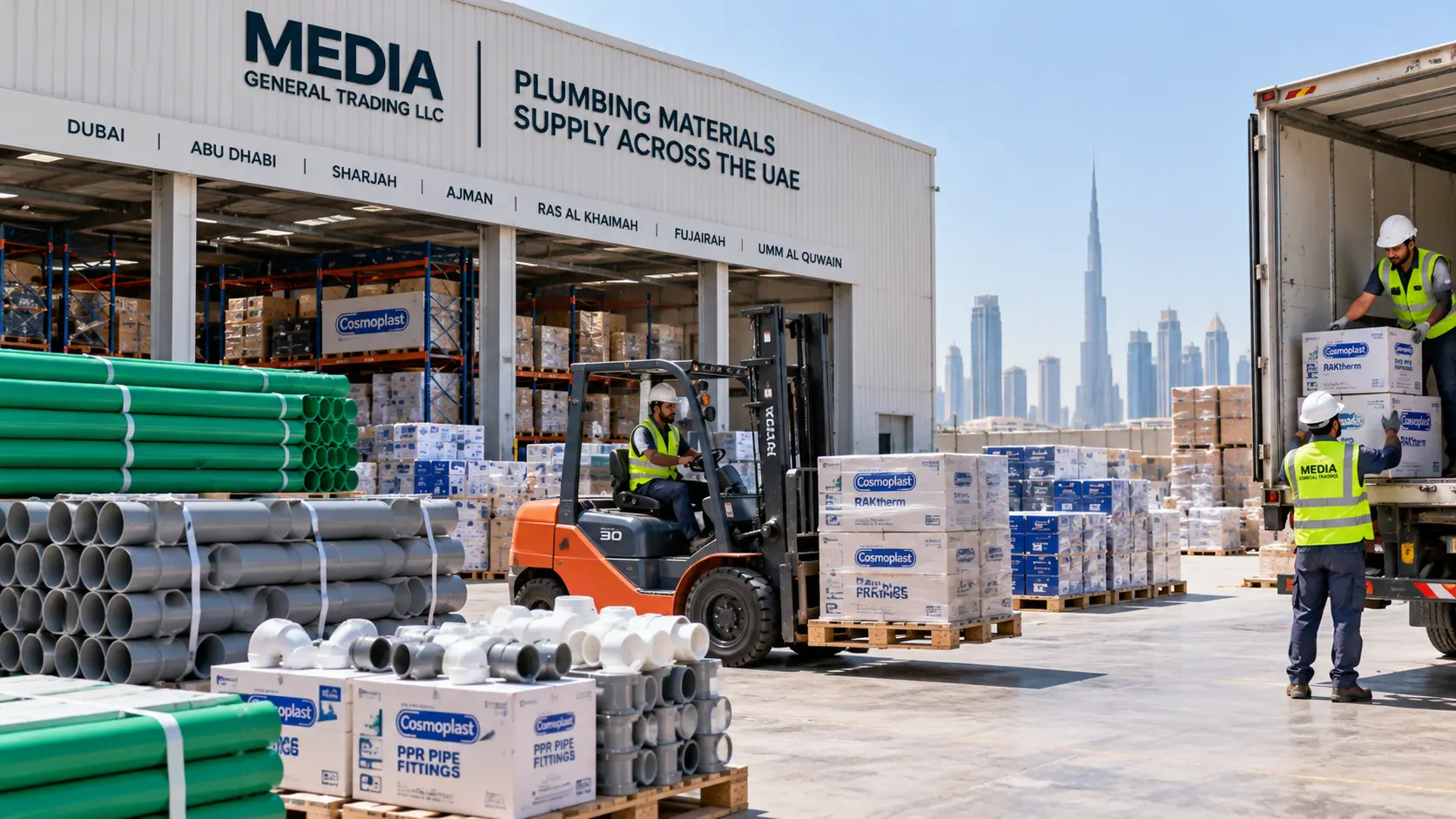 Plumbing materials prepared for supply and delivery to customers and projects across the UAE