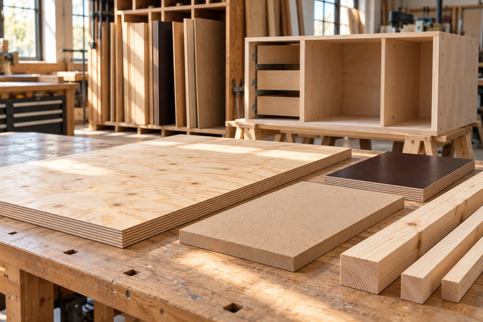 Natural plywood, MDF, film-faced sheet and timber sample materials