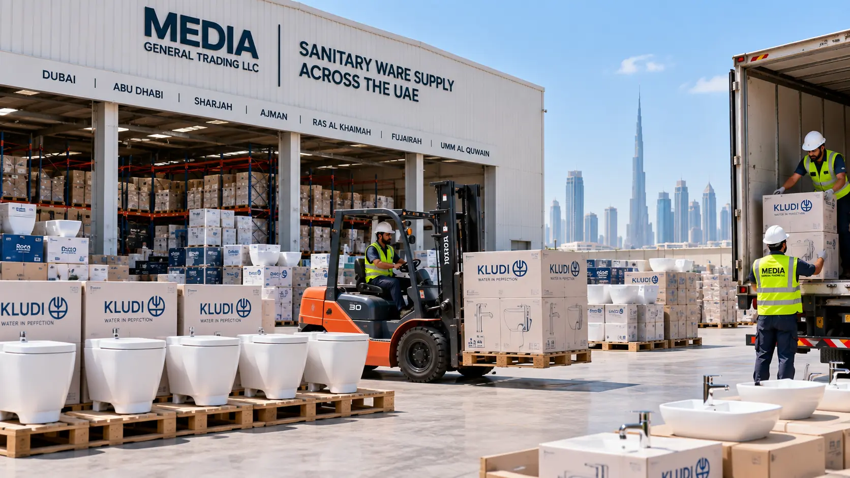 Sanitary ware and bathroom products prepared for supply to customers and projects across the UAE
